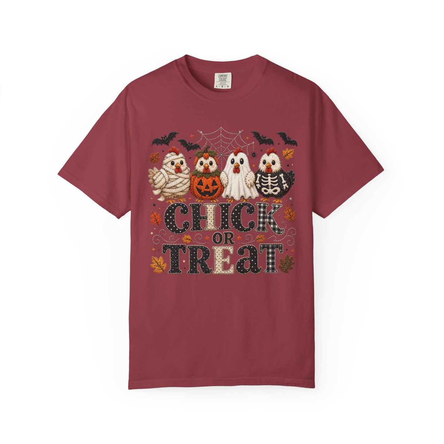 Faux Quilted Halloween Chick or Treat T‑Shirt
