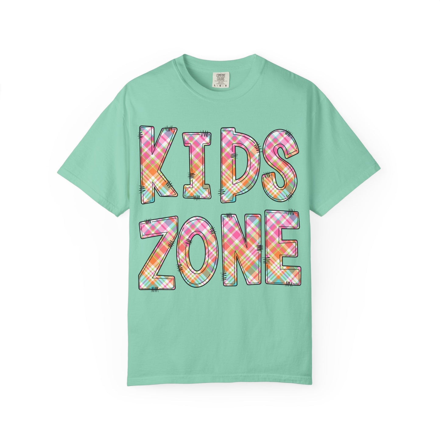 Kids Zone Daycare Comfort Colors Tee - Spring Pastels Plaid