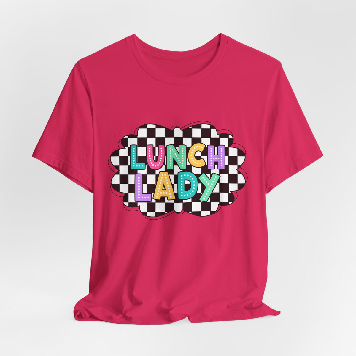 Lunch Lady T-Shirt — Retro Checkerboard Graphic Tee for School Staff & Cafeteria Heroes
