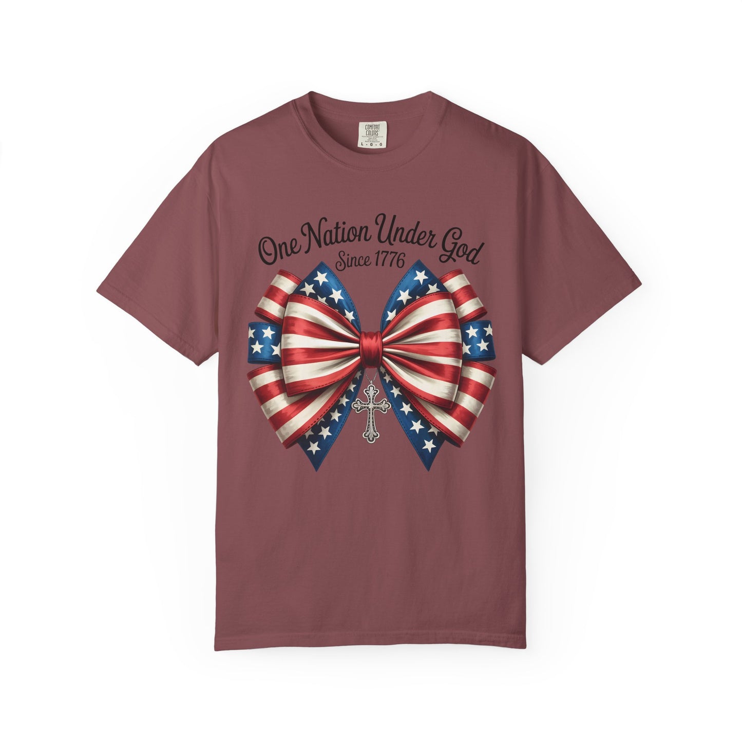 One Nation Under God Patriotic T-shirt with Bow Design