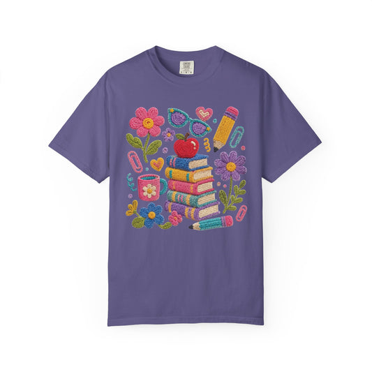Cute Floral Faux-Yard School Supplies Graphic Tee