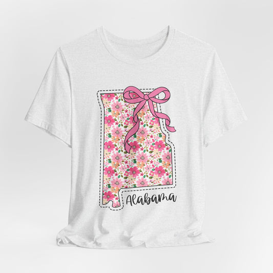 Alabama Floral State Tee — Pink Bow & Script