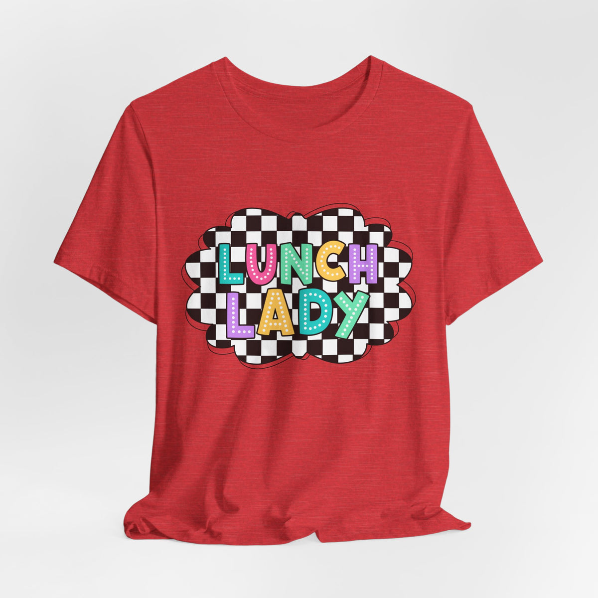 Lunch Lady T-Shirt — Retro Checkerboard Graphic Tee for School Staff & Cafeteria Heroes
