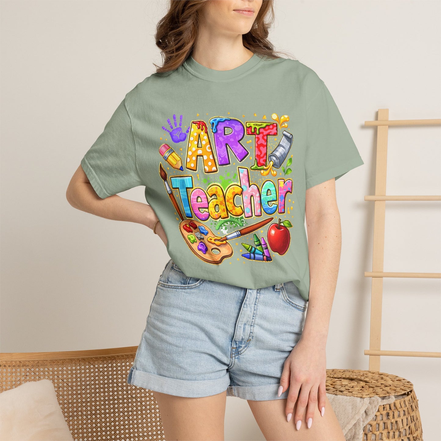 Art Teacher T-Shirt — Colorful Palette & Supplies Graphic Tee