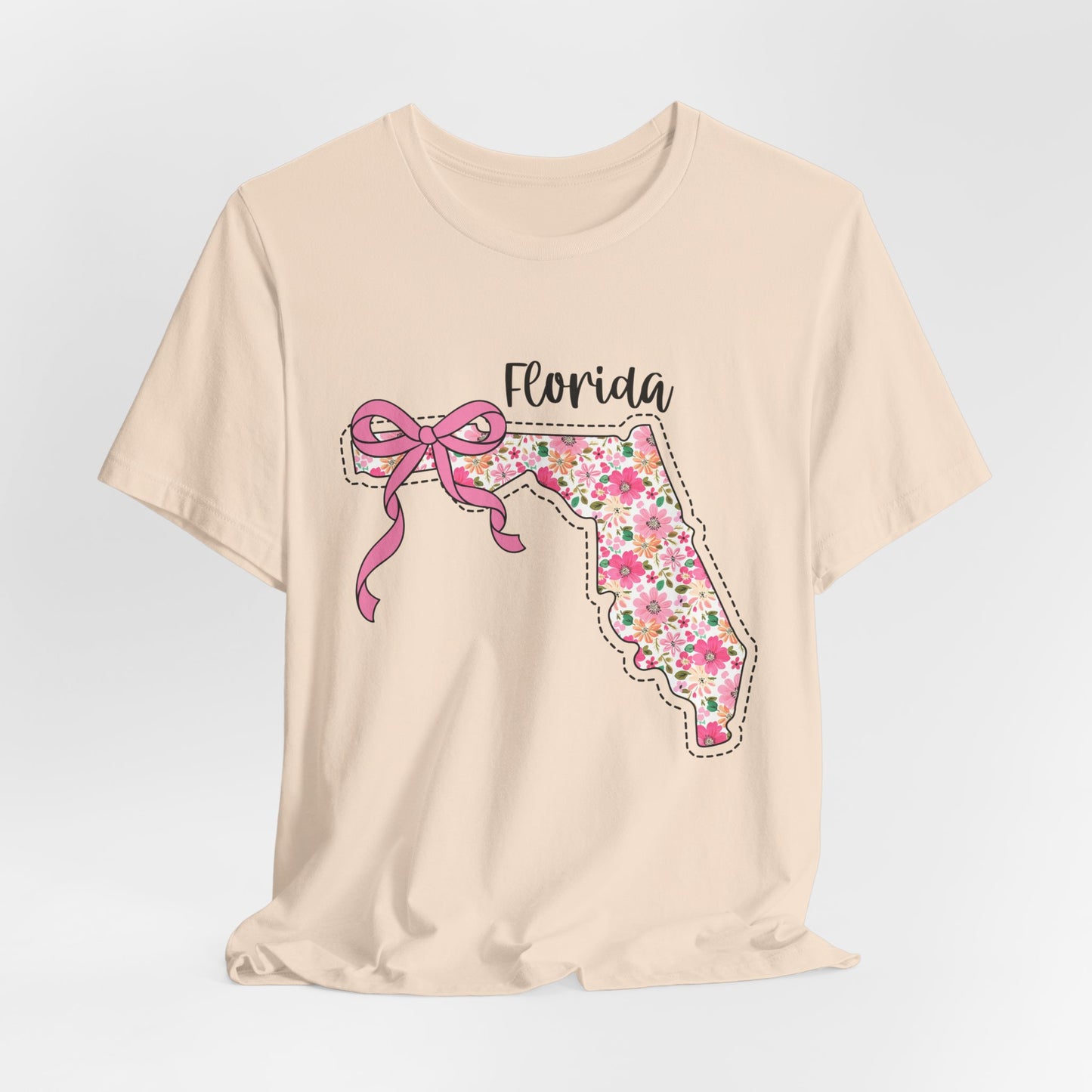 Florida Floral State Tee —Pink Bow & Script