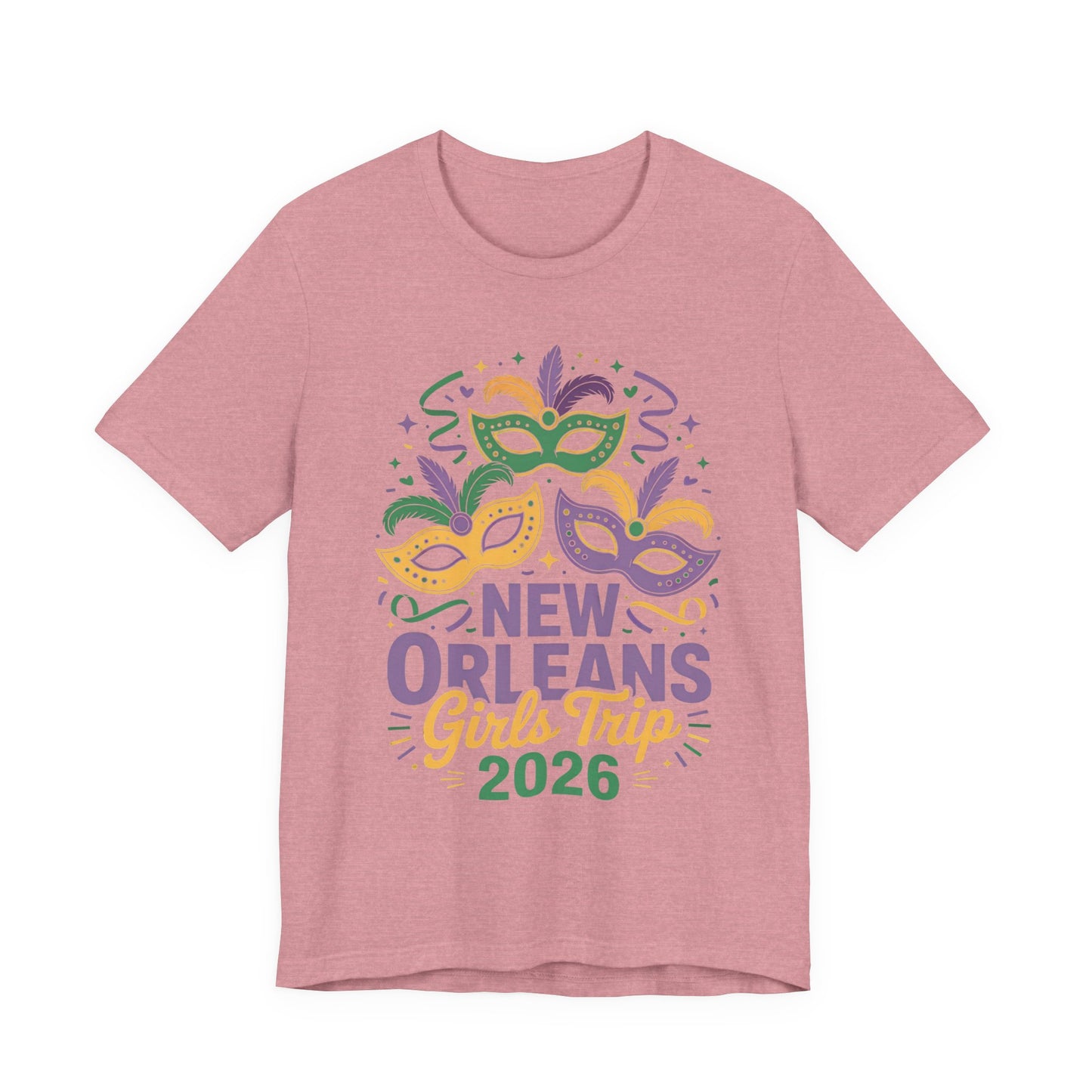 New Orleans Girl Trip 2026 T-Shirt — Mardi Gras Masks Bachelorette Tee