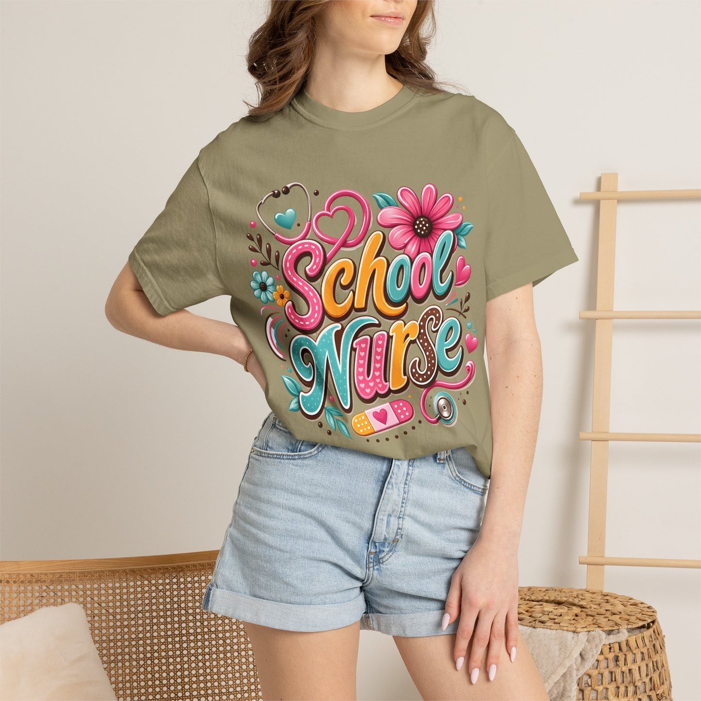 School Nurse T-Shirt — Cute Floral Stethoscope Design