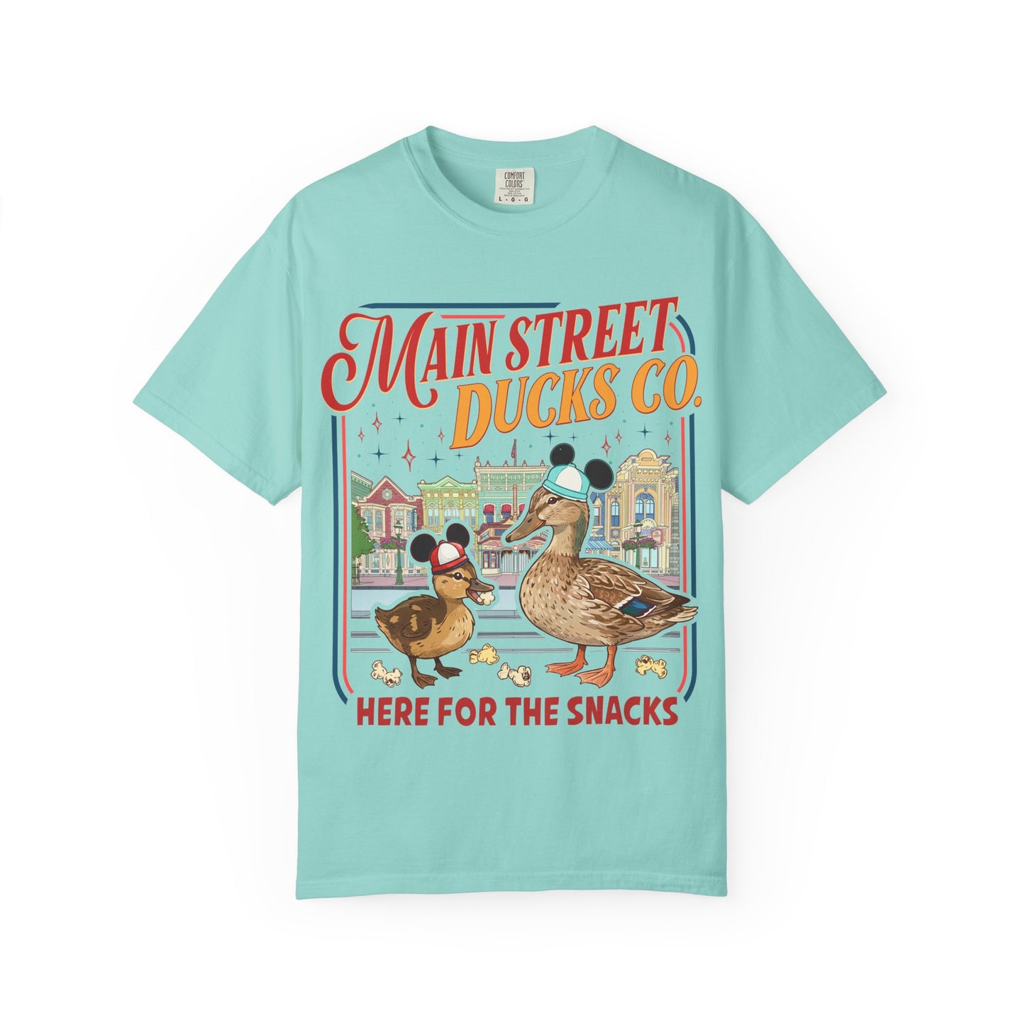Main Street Ducks Co. T-Shirt — "Here for the Snacks" Vintage Duck Tee