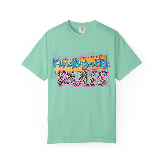 Kindergarten Rules T-Shirt, Fun Preschool Shirt, Unisex Garment-Dyed Tee, Back to School Top, Teacher Gift