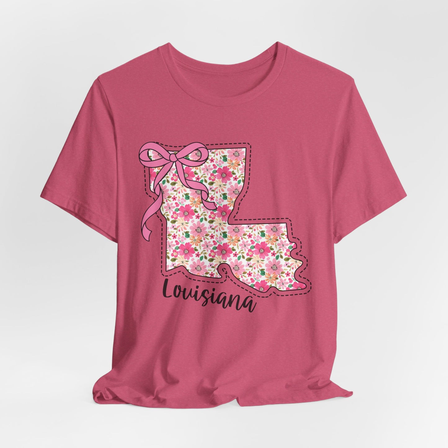 Louisiana Floral State Tee — Pink Bow & Script