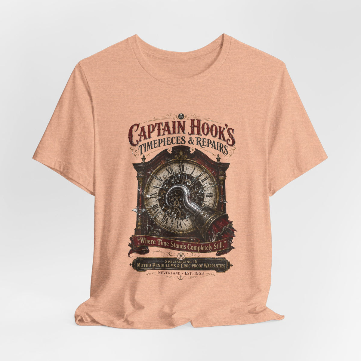 Captain Hook's Timepieces & Repairs Tee — Vintage Nautical Clock Pirate Shirt