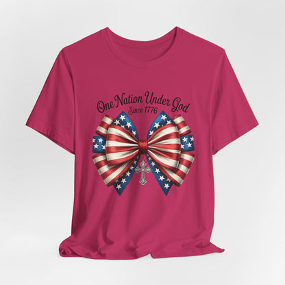 One Nation Under God Patriotic T-shirt with Bow Design