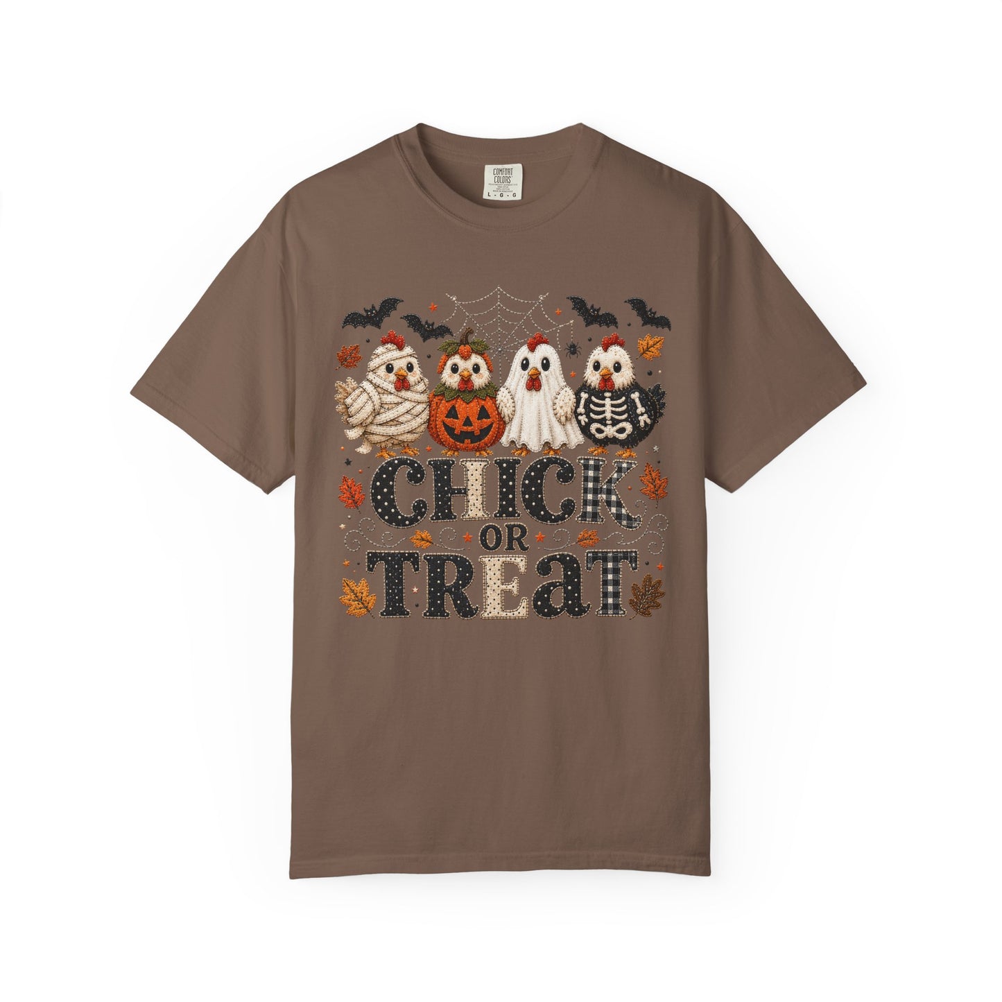 Faux Quilted Halloween Chick or Treat T‑Shirt