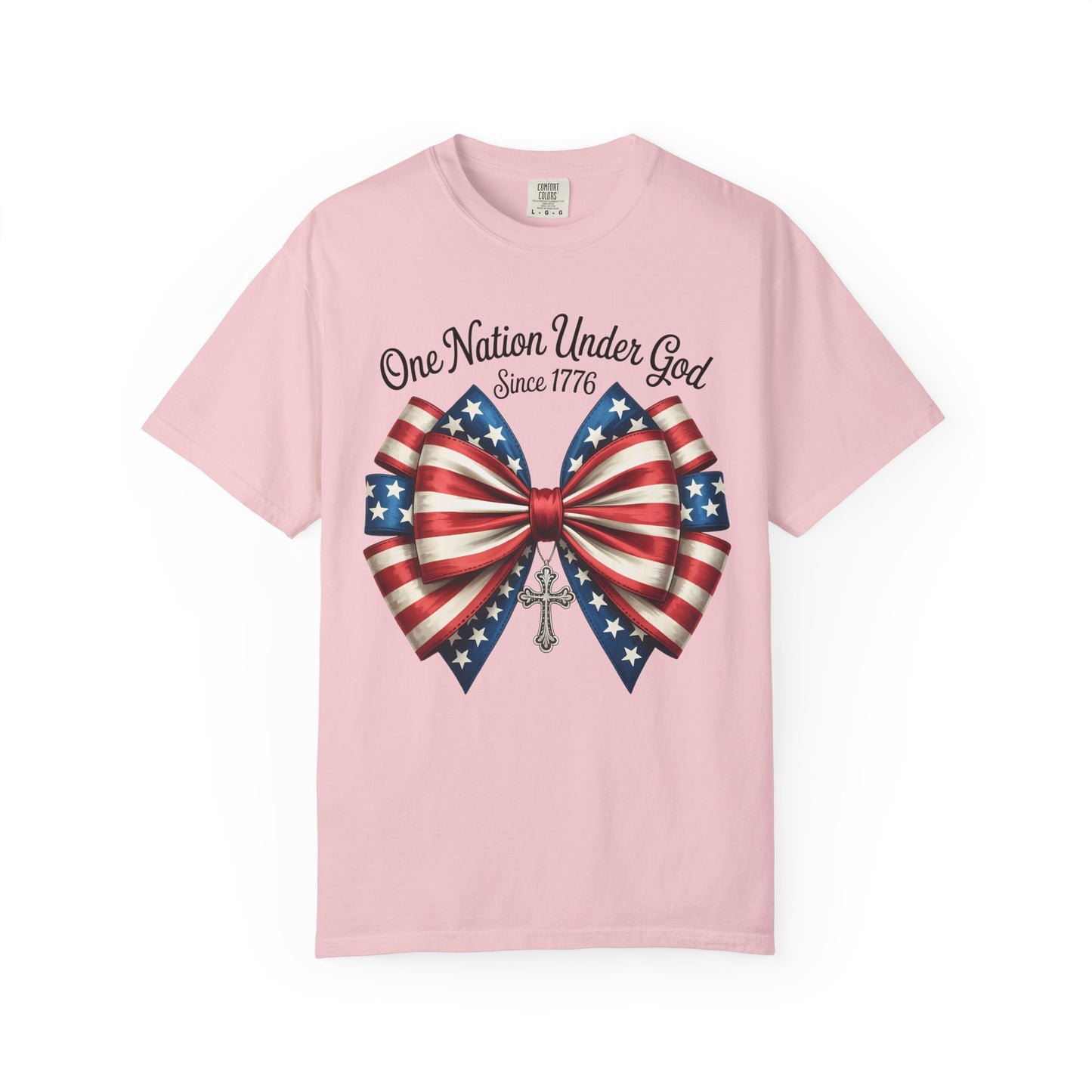 One Nation Under God Patriotic T-shirt with Bow Design