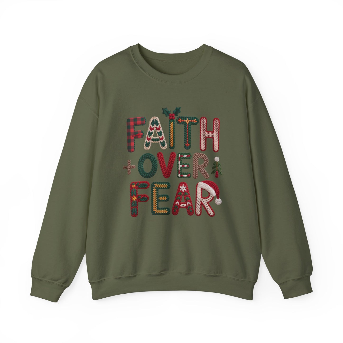Faith Over Fear Faux Yarn Sweatshirt Holiday Crewneck