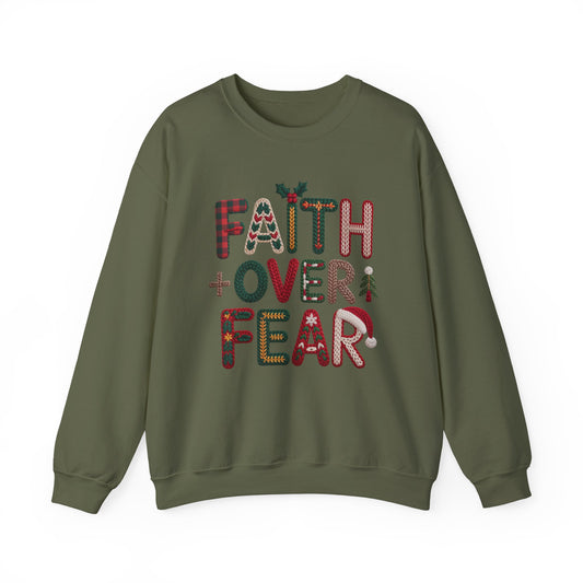 Faith Over Fear Faux Yarn Sweatshirt Holiday Crewneck
