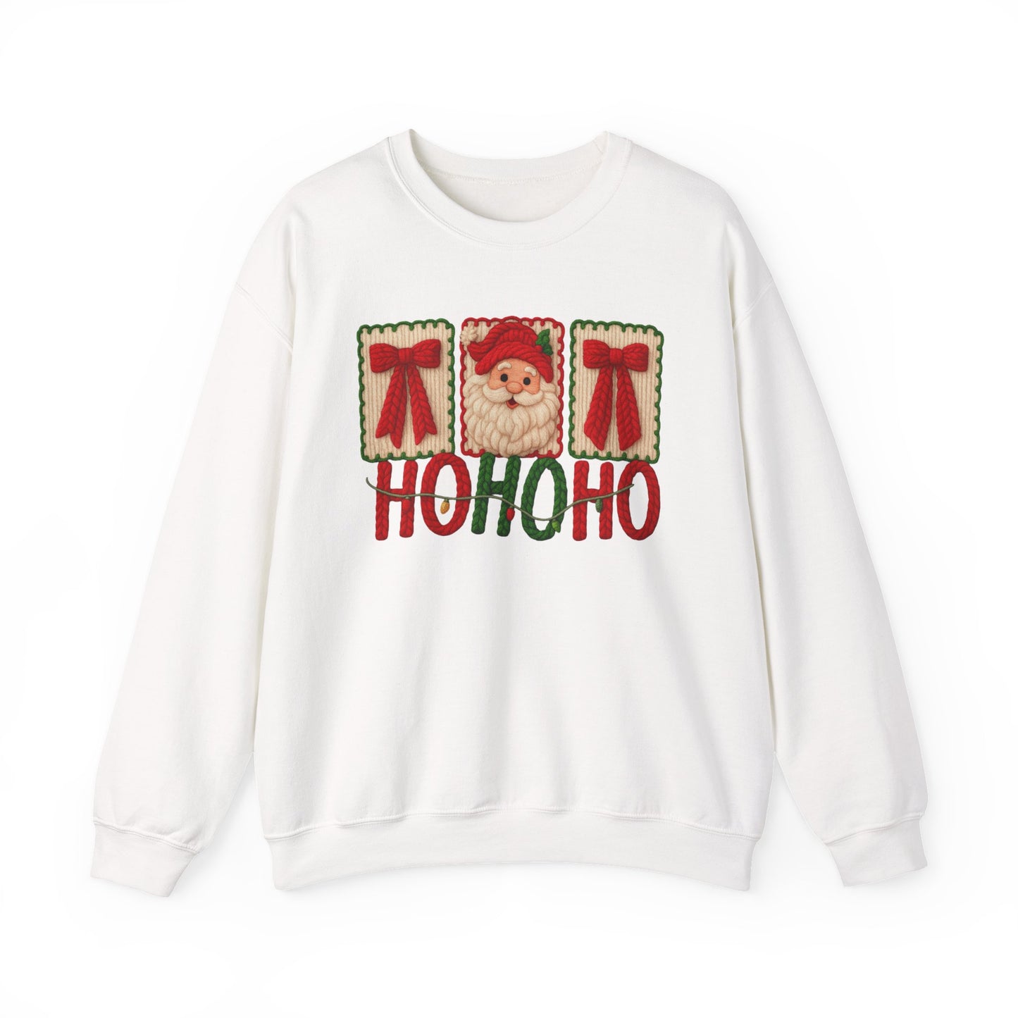 Ho Ho Ho Santa Patch Holiday Faux Yarn Christmas Crewneck