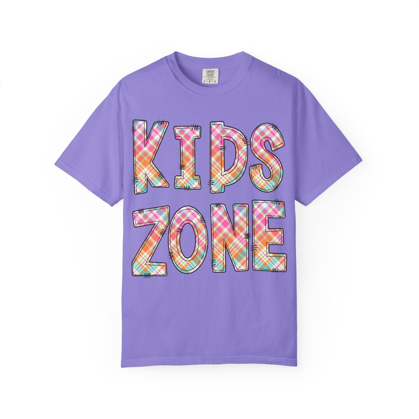 Kids Zone Daycare Comfort Colors Tee - Spring Pastels Plaid