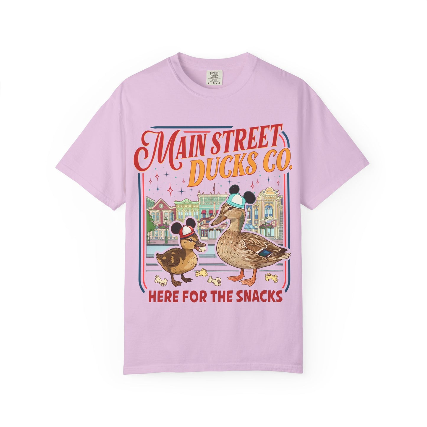 Main Street Ducks Co. T-Shirt — "Here for the Snacks" Vintage Duck Tee