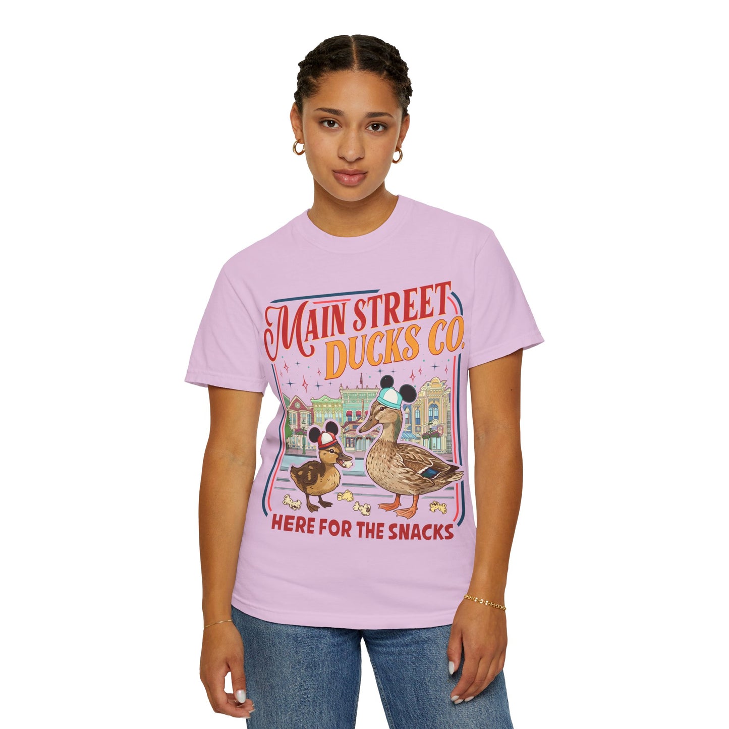 Main Street Ducks Co. T-Shirt — "Here for the Snacks" Vintage Duck Tee