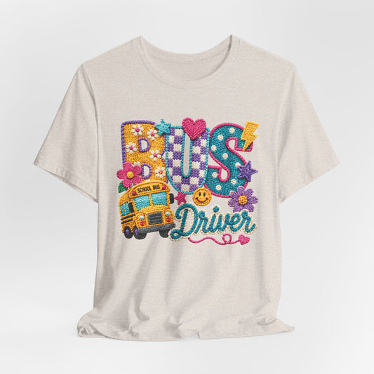 Colorful Faux Yarn Bus Driver Graphic Tee