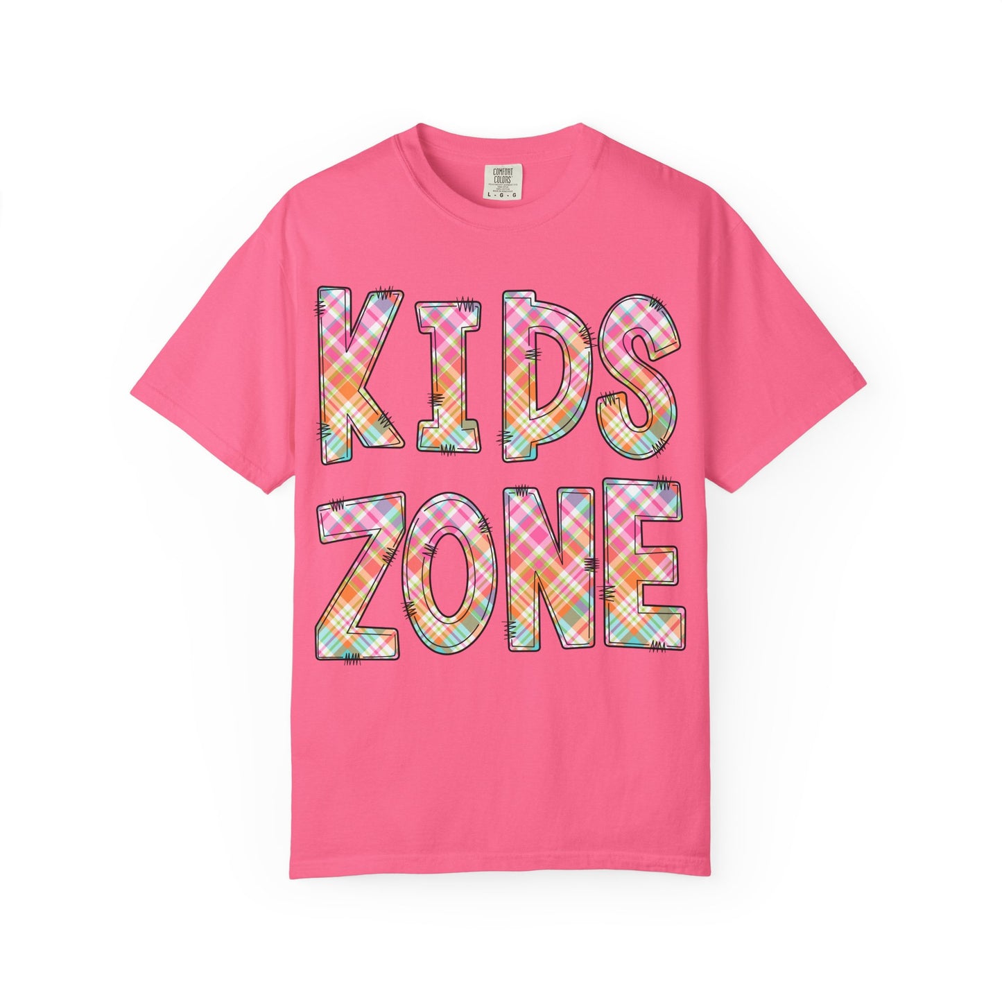 Kids Zone Daycare Comfort Colors Tee - Spring Pastels Plaid