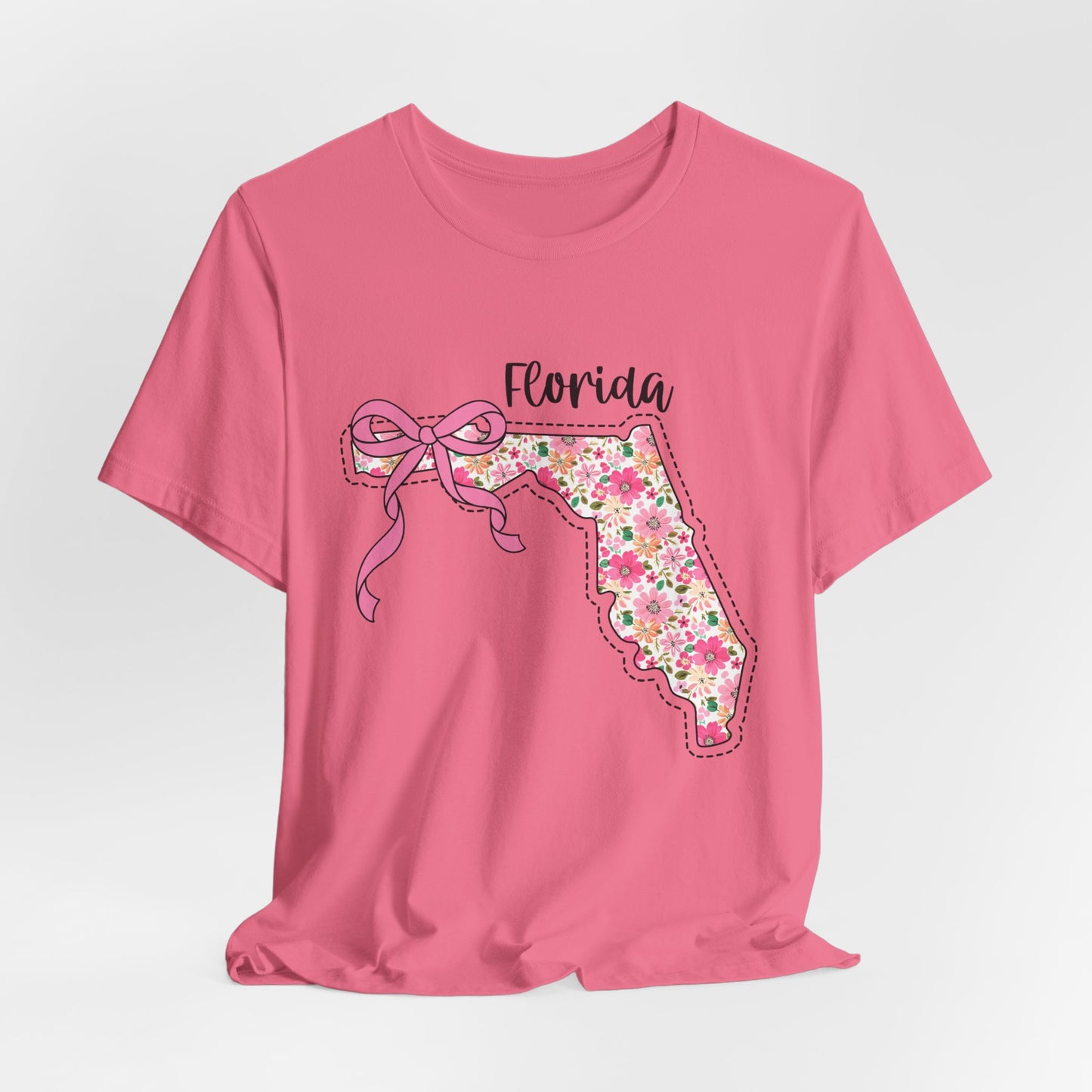 Florida Floral State Tee —Pink Bow & Script