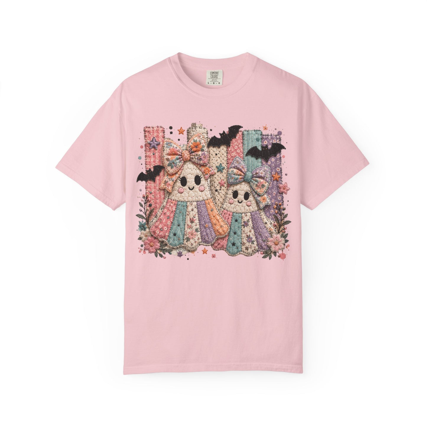 Quilted Cute Ghost Sisters Halloween T-Shirt