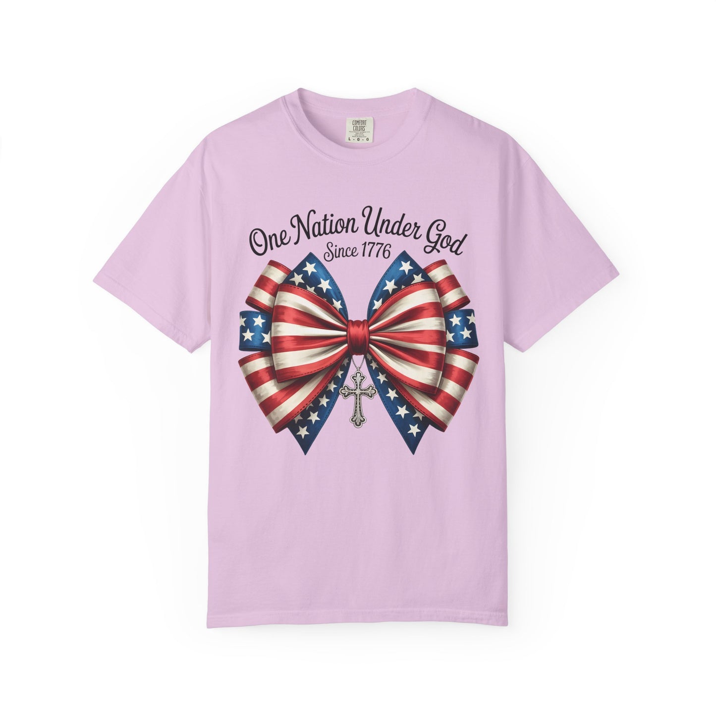 One Nation Under God Patriotic T-shirt with Bow Design