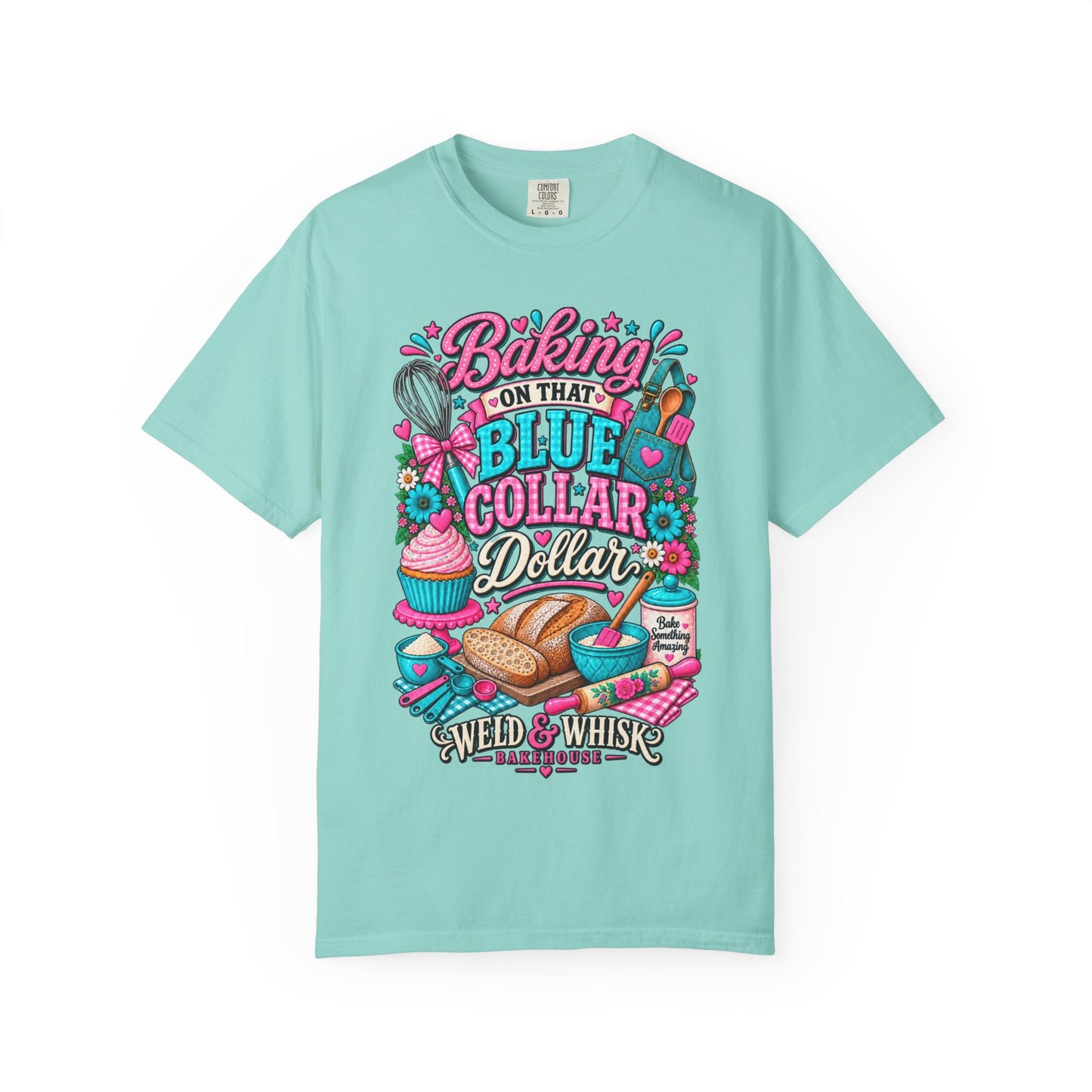 Baking On That Blue Collar Dollar T-Shirt — Retro Baker Whisk & Bread Graphic