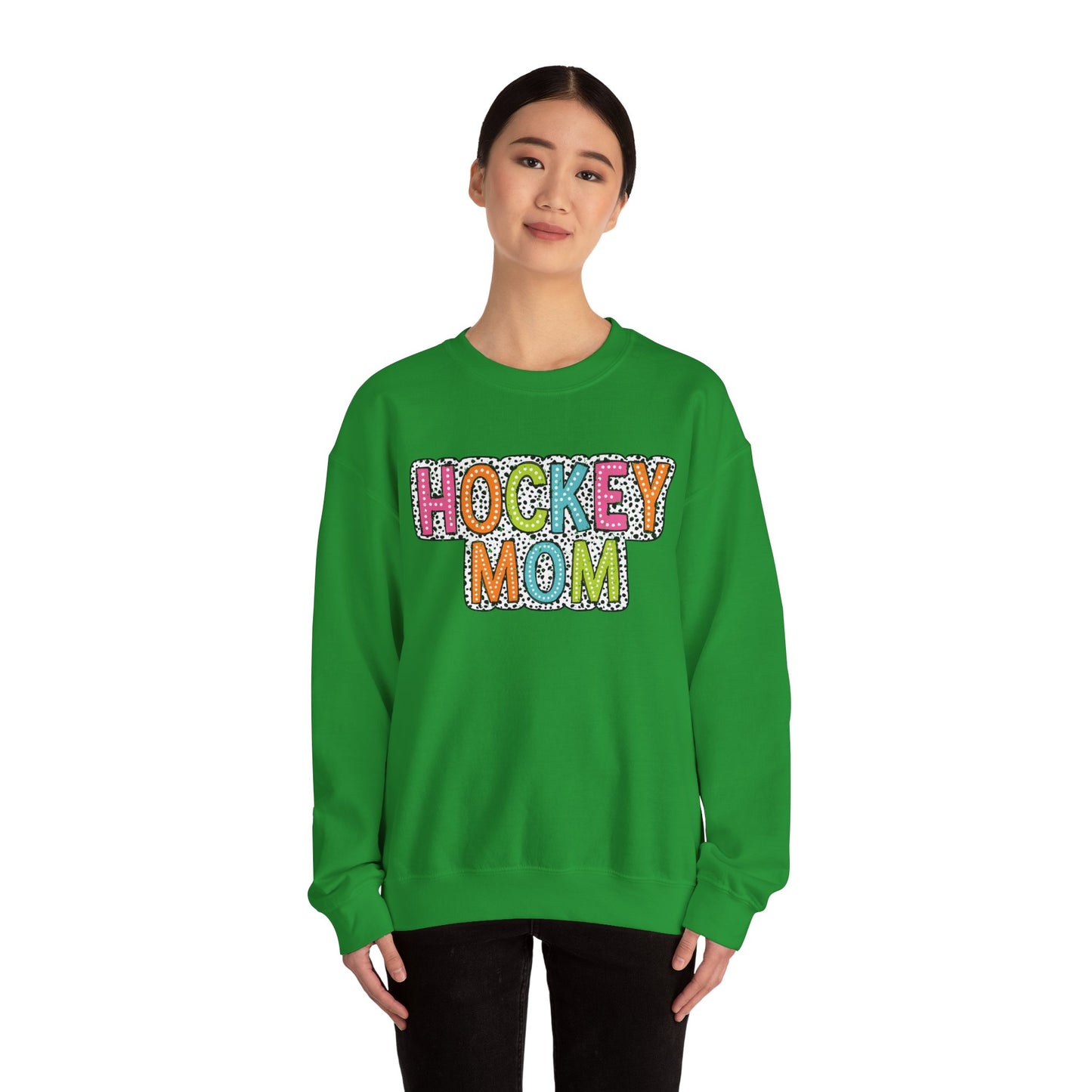 Colorful Dalmation Print Hockey Mom Crewneck Sweatshirt
