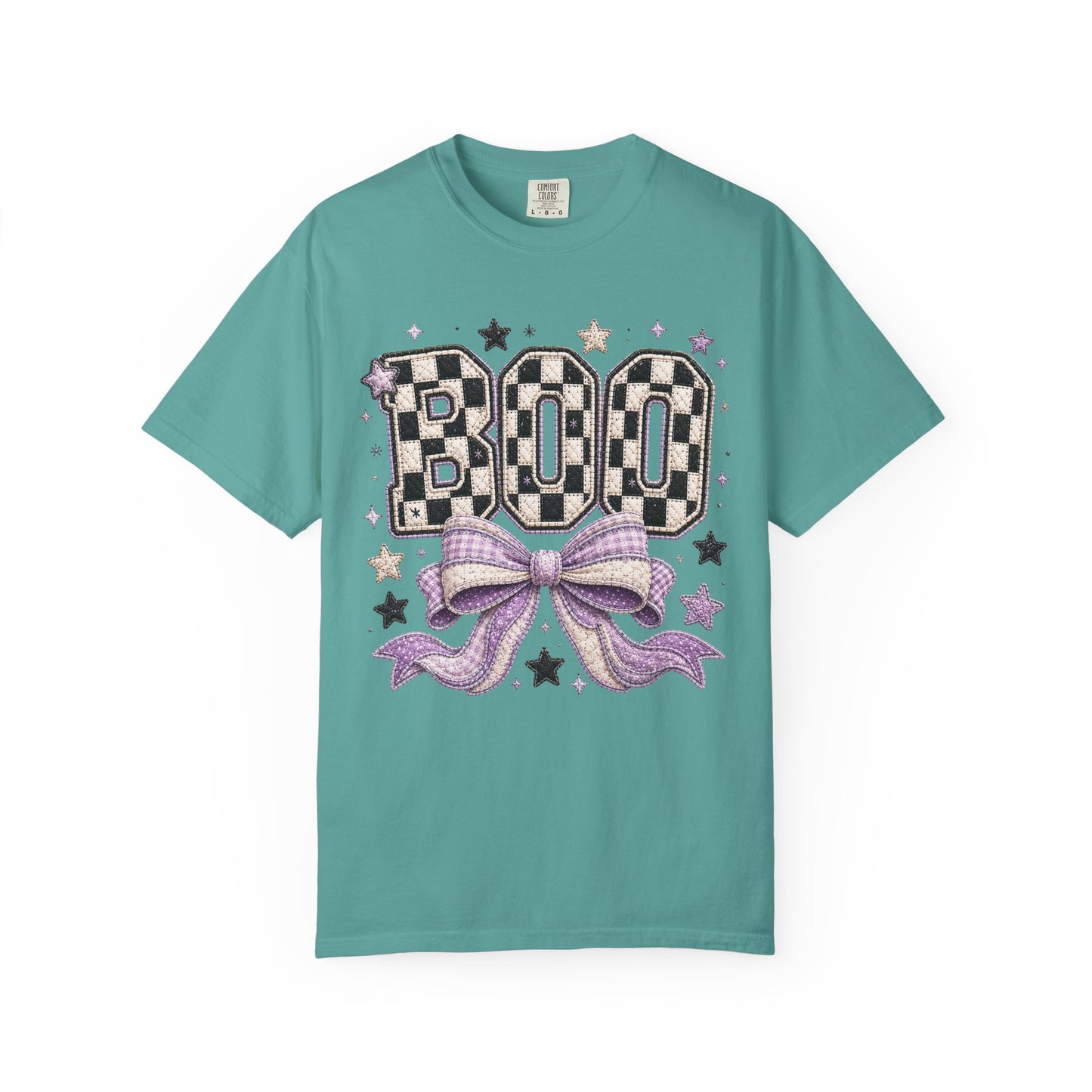 Boo Checkerboard Bow Halloween Graphic Tee