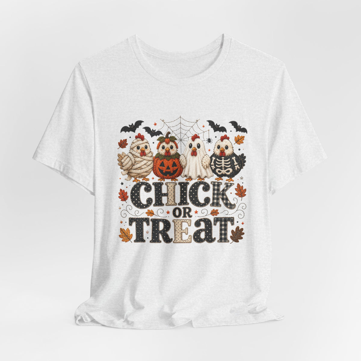 Faux Quilted Halloween Chick or Treat T‑Shirt