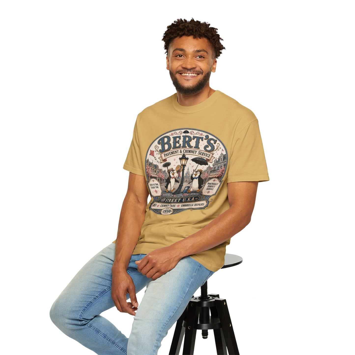 Vintage 'Bert's Pavement & Chimney Service' Graphic T-Shirt — Main Street USA Retro Tee