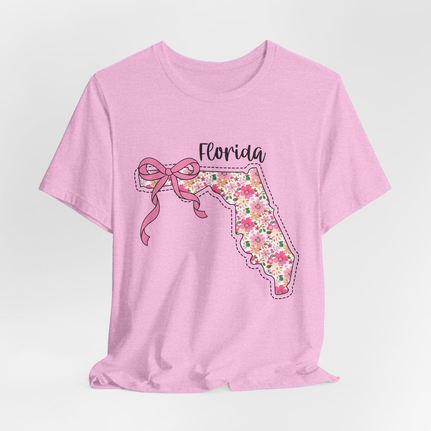 Florida Floral State Tee —Pink Bow & Script