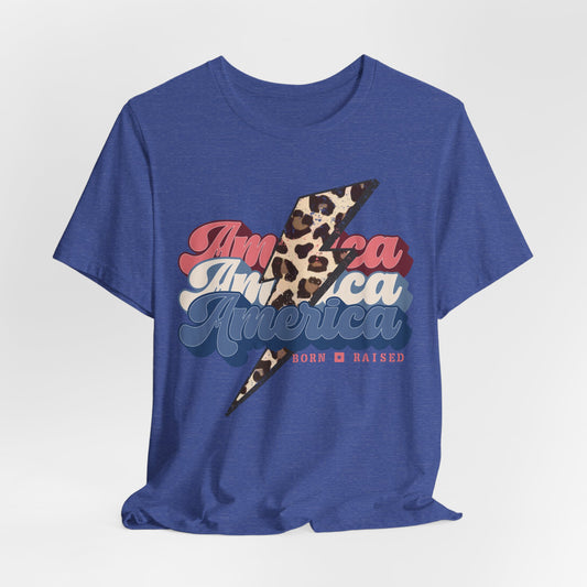 Patriotic Leopard Print America, Born & Raised - Graphic Tee