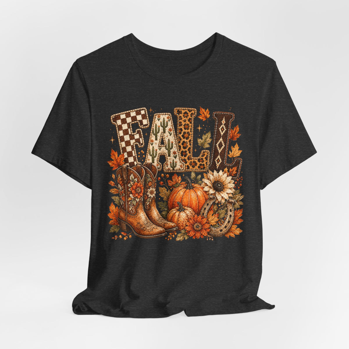 Fall Y’all T-Shirt — Cowboy Boots, Pumpkins & Sunflower Autumn Tee