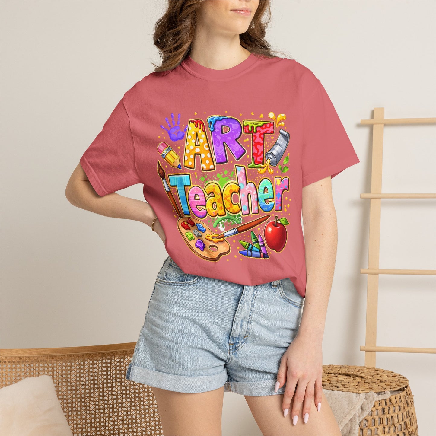 Art Teacher T-Shirt — Colorful Palette & Supplies Graphic Tee