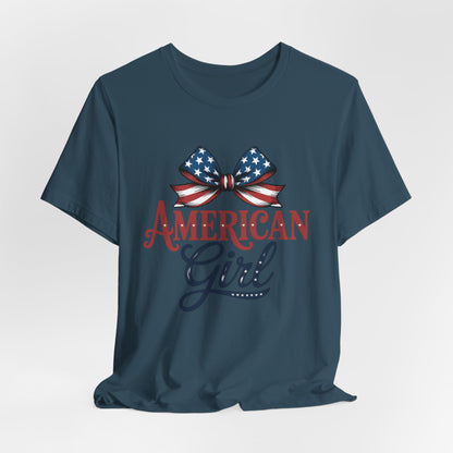 American Girl Patriotic T-shirt with Bow Design