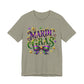 Mardi Gras Tee — Festive Purple, Green & Gold Carnival Shirt with Mask Bow
