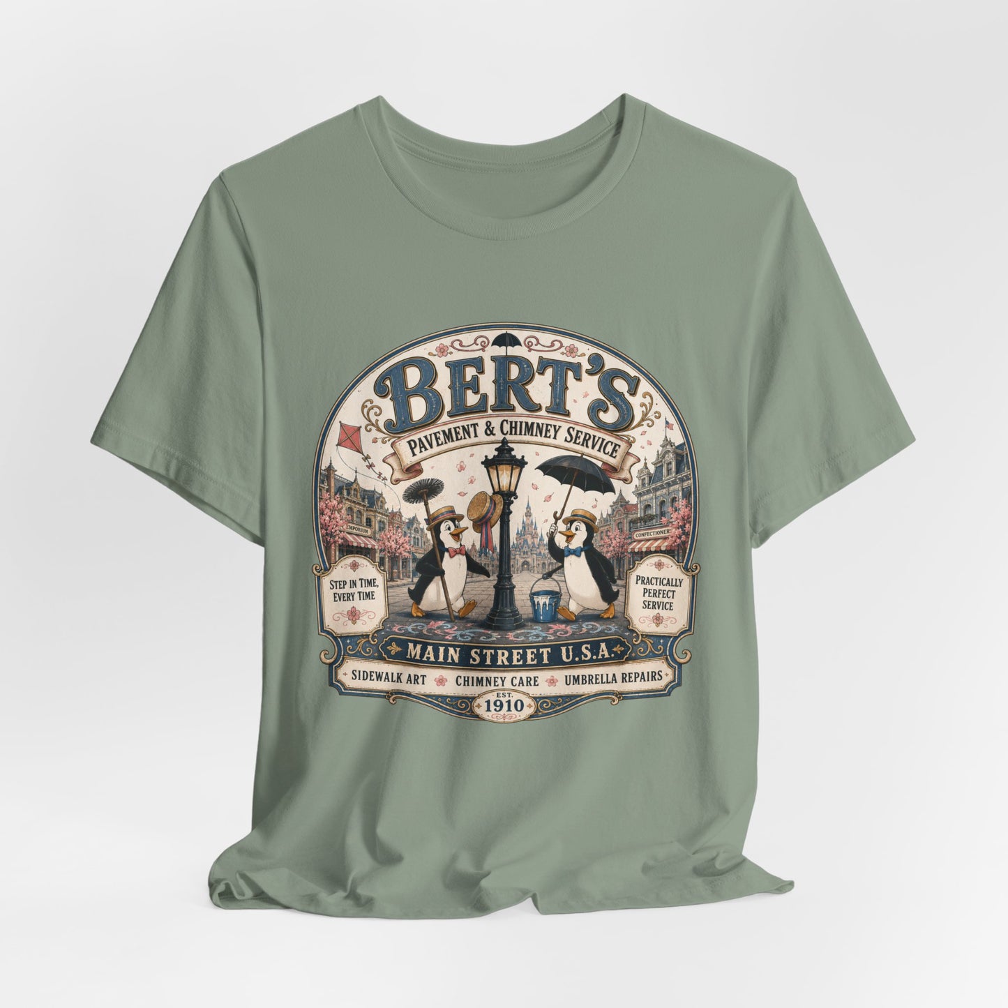 Vintage 'Bert's Pavement & Chimney Service' Graphic T-Shirt — Main Street USA Retro Tee