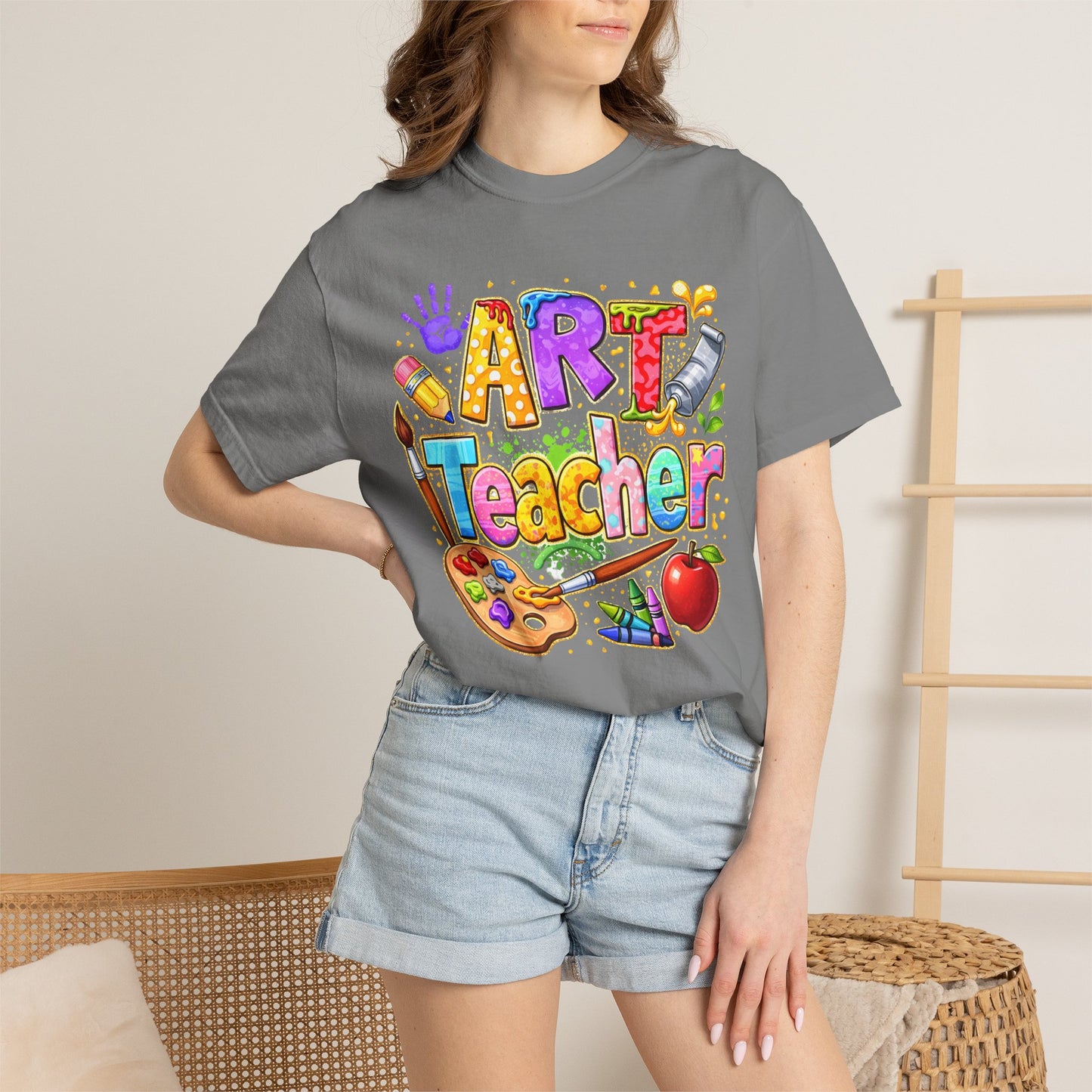 Art Teacher T-Shirt — Colorful Palette & Supplies Graphic Tee
