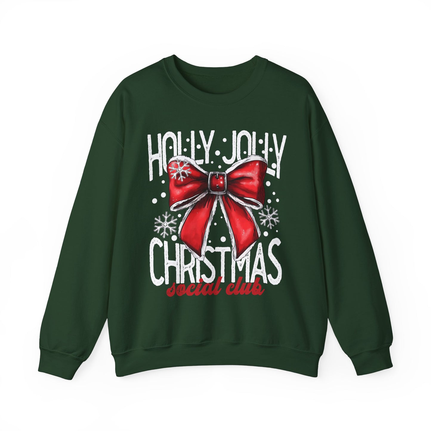 Holly Jolly Christmas Social Club Red Bow Christmas Crewneck Sweatshirt