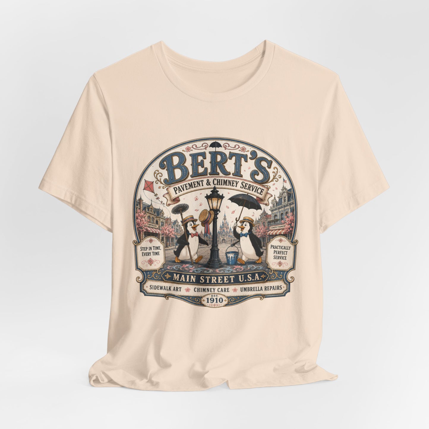 Vintage 'Bert's Pavement & Chimney Service' Graphic T-Shirt — Main Street USA Retro Tee