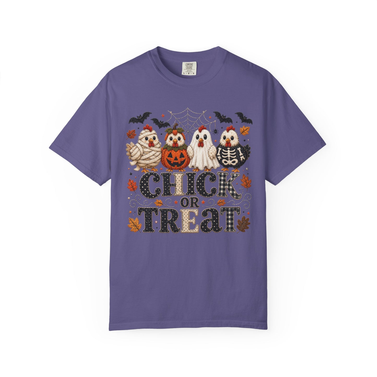 Faux Quilted Halloween Chick or Treat T‑Shirt