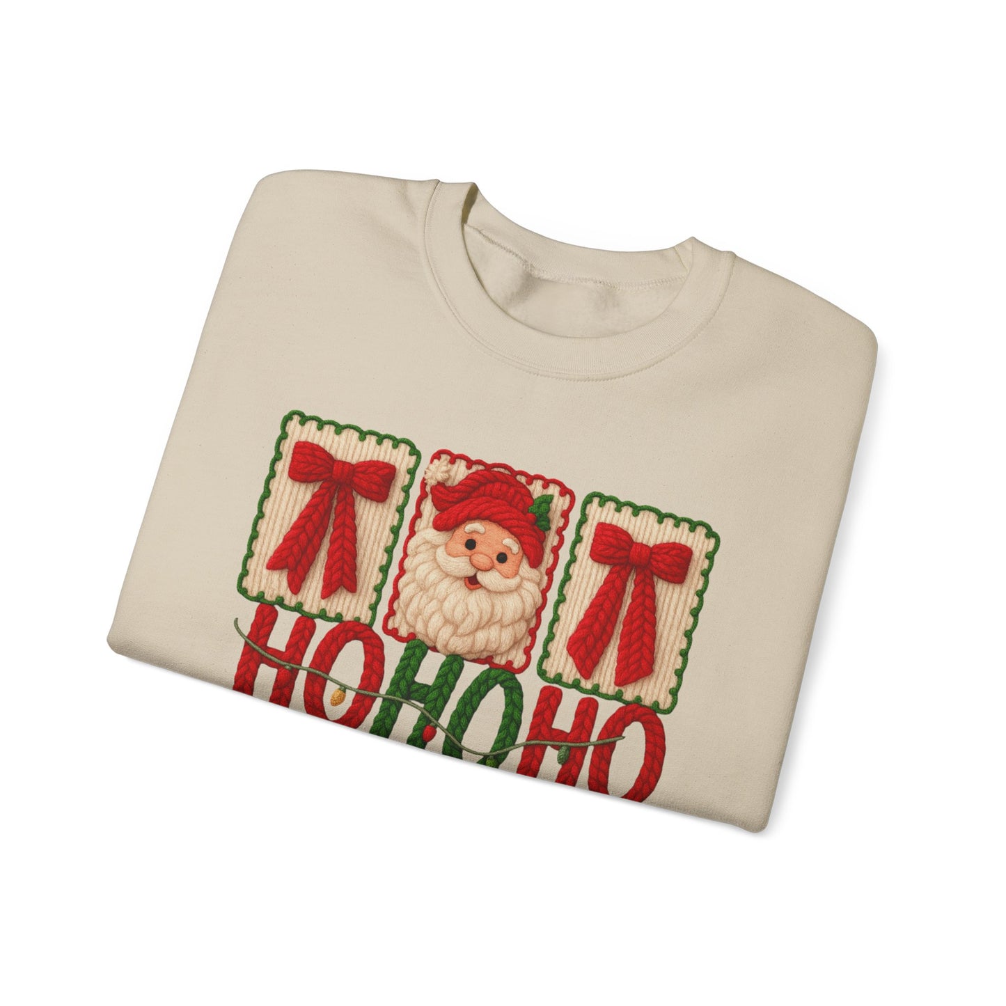 Ho Ho Ho Santa Patch Holiday Faux Yarn Christmas Crewneck