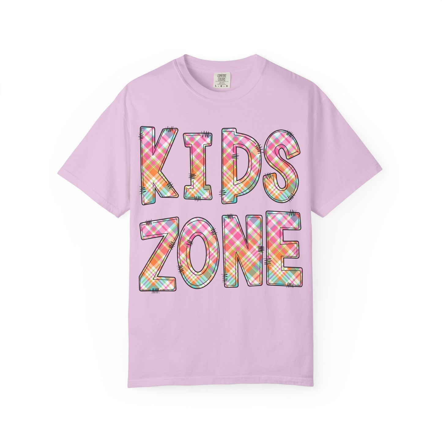 Kids Zone Daycare Comfort Colors Tee - Spring Pastels Plaid
