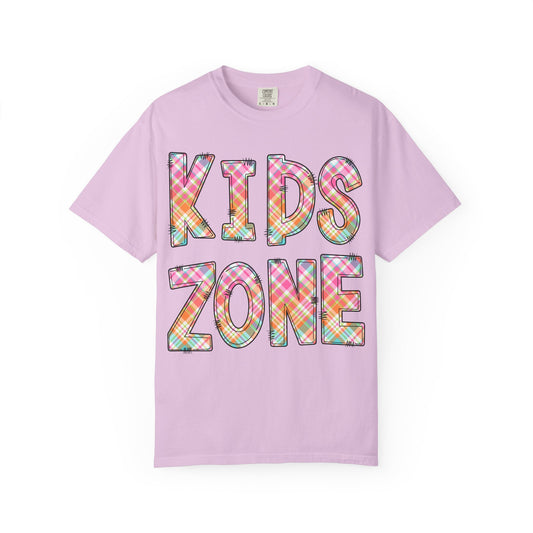 Kids Zone Daycare Comfort Colors Tee - Spring Pastels Plaid