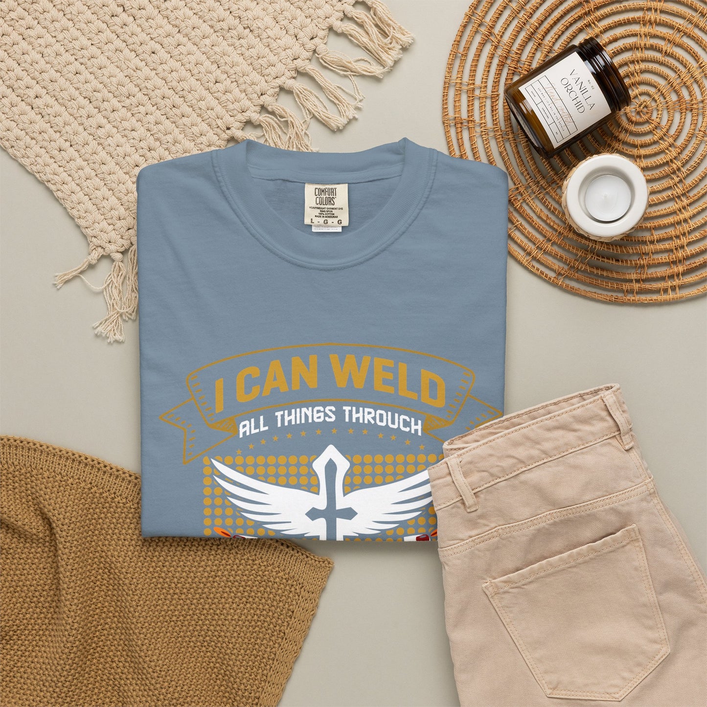 Welding Christian T-Shirt — "I Can Weld All Things Through Christ" Faith Mechanic Tee