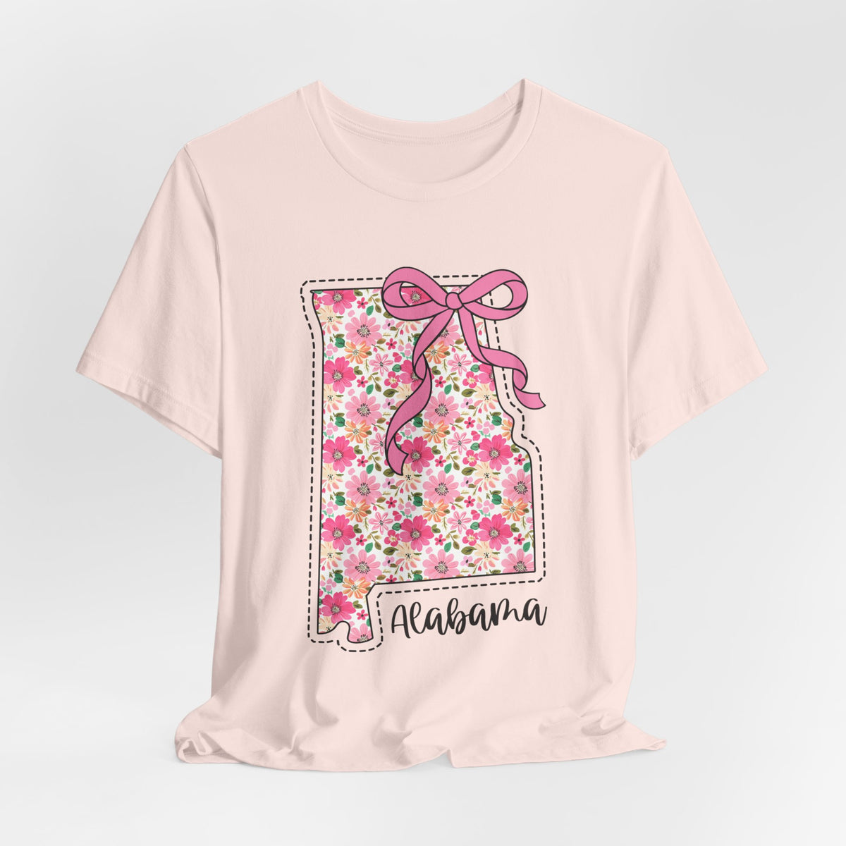 Alabama Floral State Tee — Pink Bow & Script